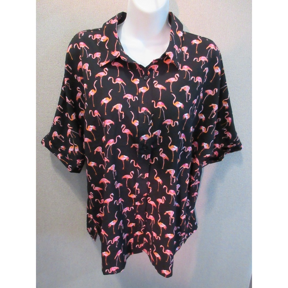 Jasmine & Juliana Shirt Size Large Flamingo Print Short Dolman Sleeve Top